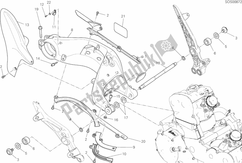 All parts for the Forcellone Posteriore of the Ducati Hypermotard 939 SP USA 2018